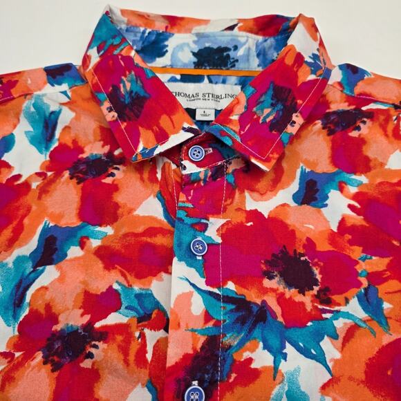 Thomas Sterling Floral Multicolor Vibrant Shirt Men Large - Picture 7 of 10